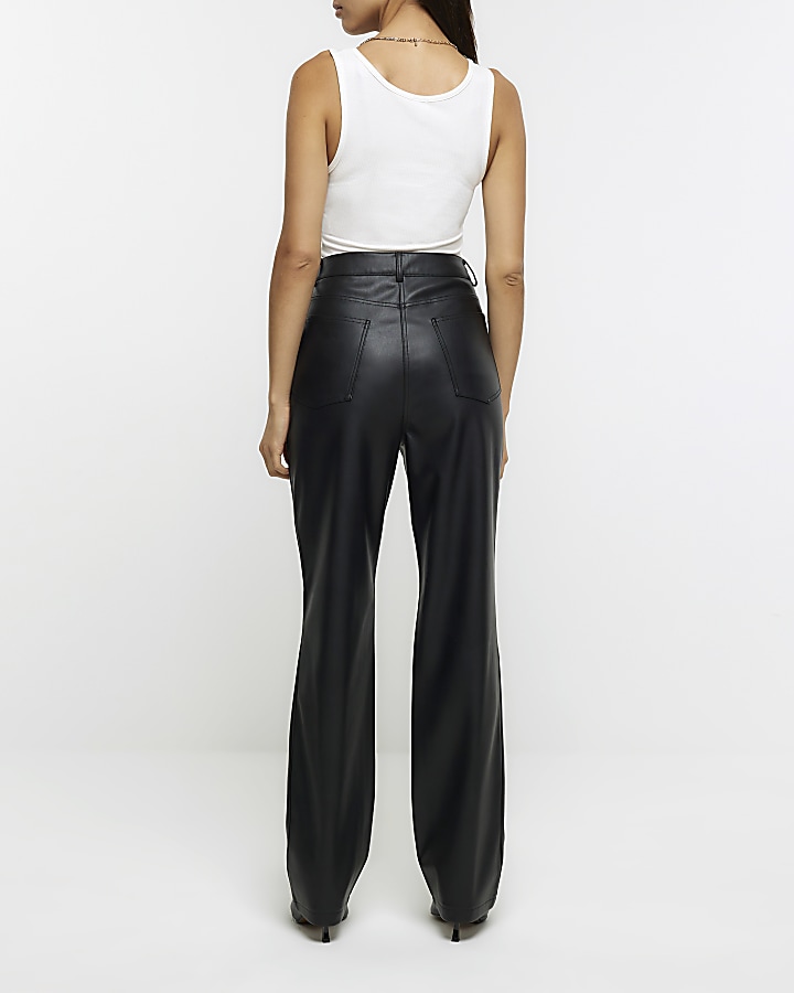 Black faux leather bootleg trouser