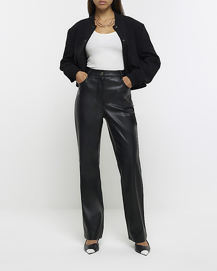 Black faux leather bootleg trouser