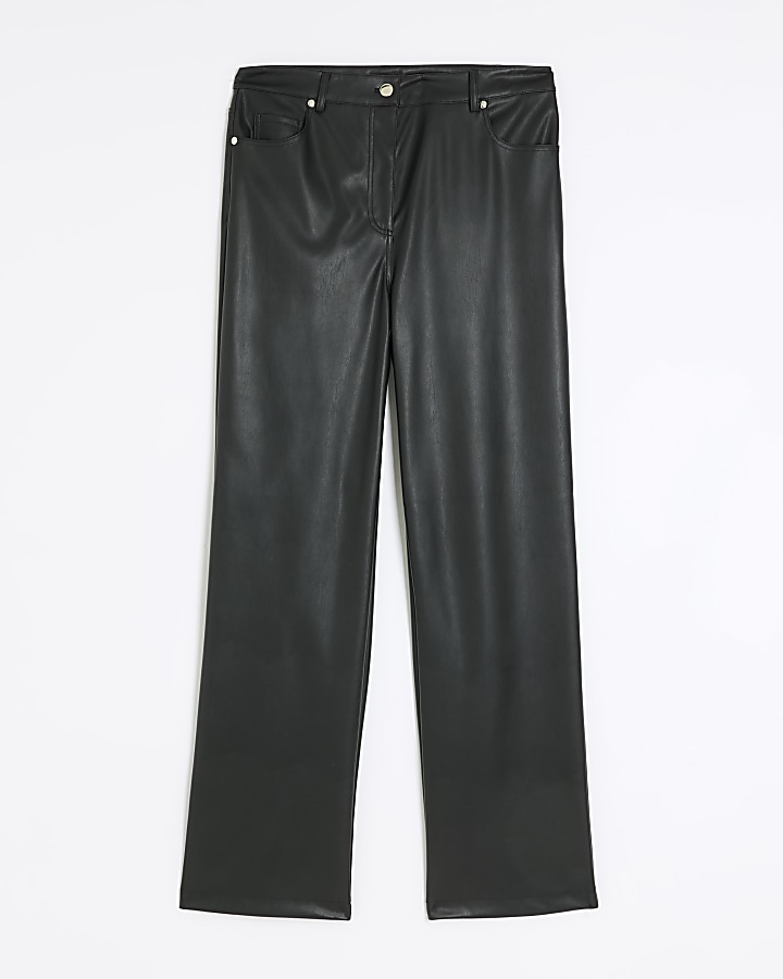 Black faux leather relaxed straight trousers | River Island
