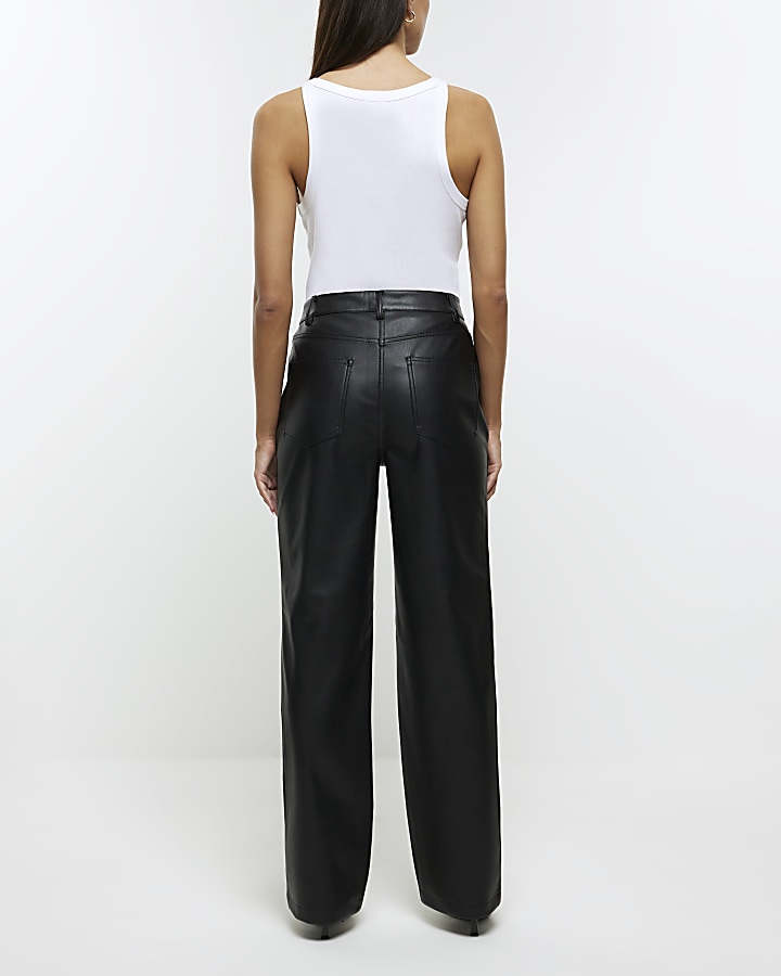 Black faux leather relaxed straight trousers | River Island