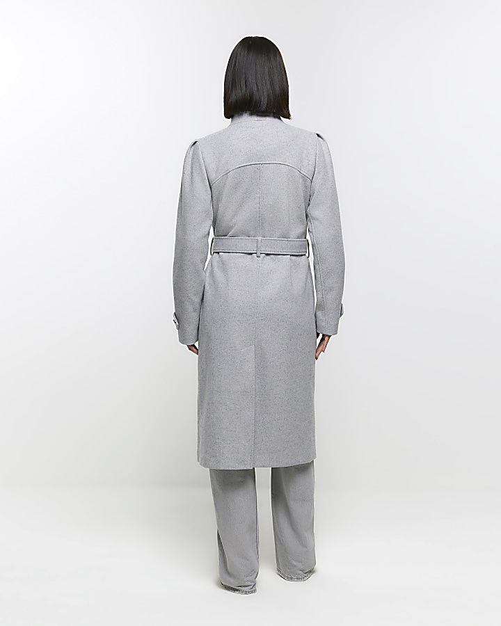 Grey belted wrap coat