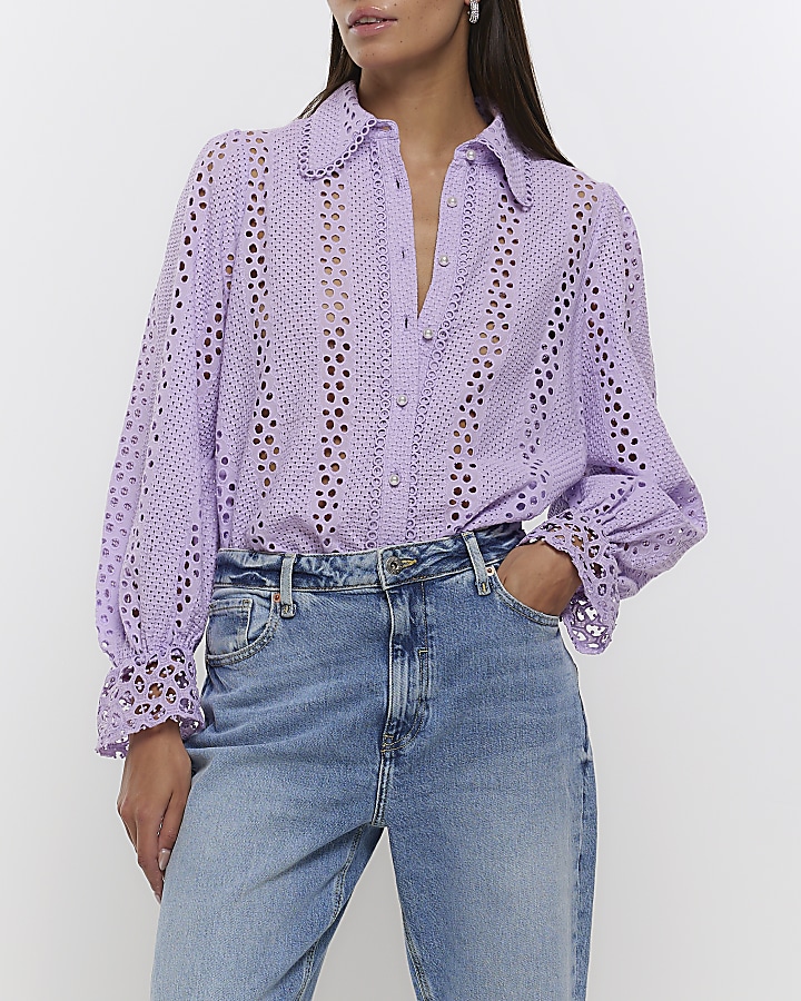 Purple broderie long sleeve shirt