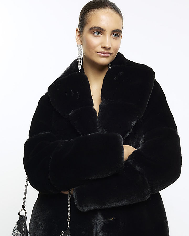 Black faux fur robe coat