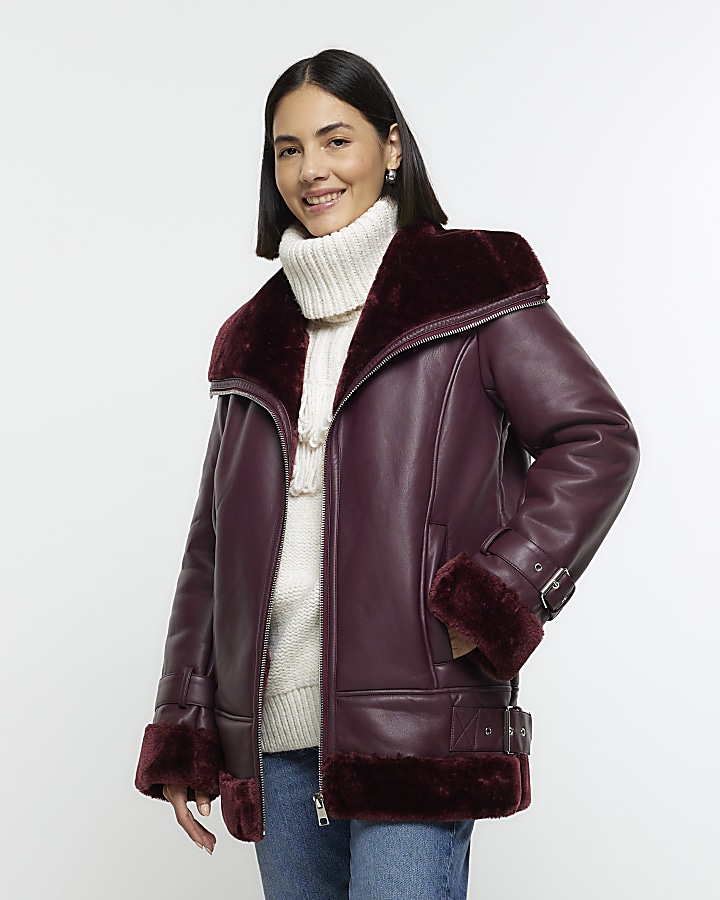 Plus Size Buckle Detail Aviator Jacket