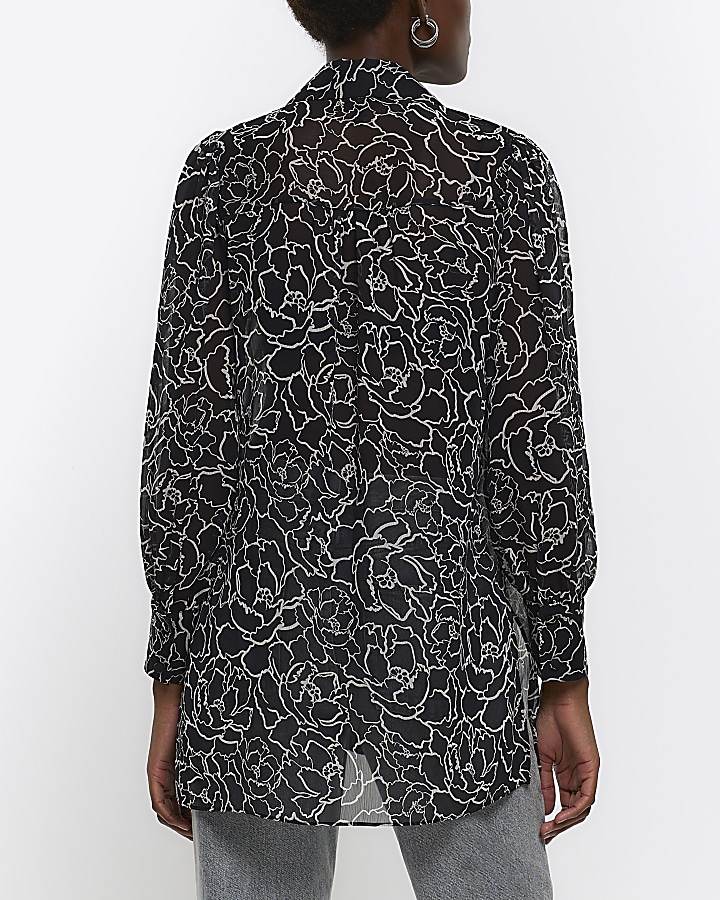 Black floral longline shirt