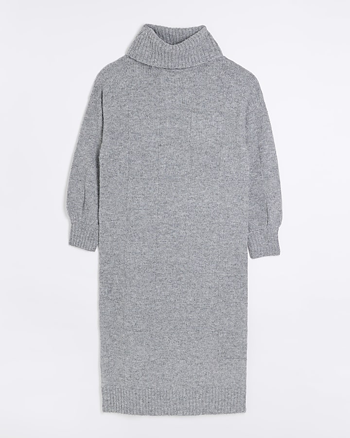 Grey textured roll neck jumper midi dress