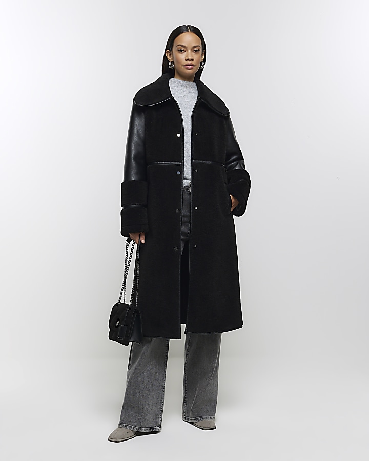 Black long 2024 shearling coat