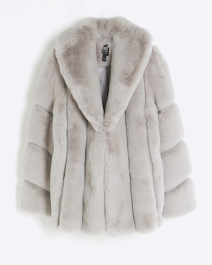Grey panelled faux fur coat