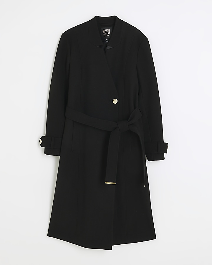 Black notch belted wrap coat