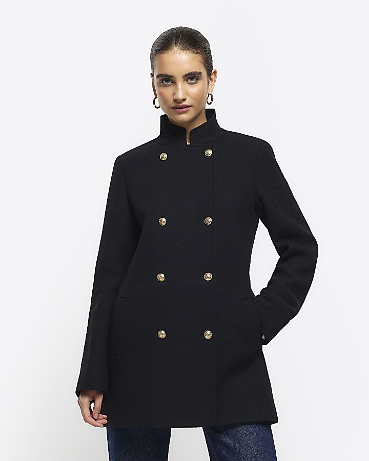Black button up military coat