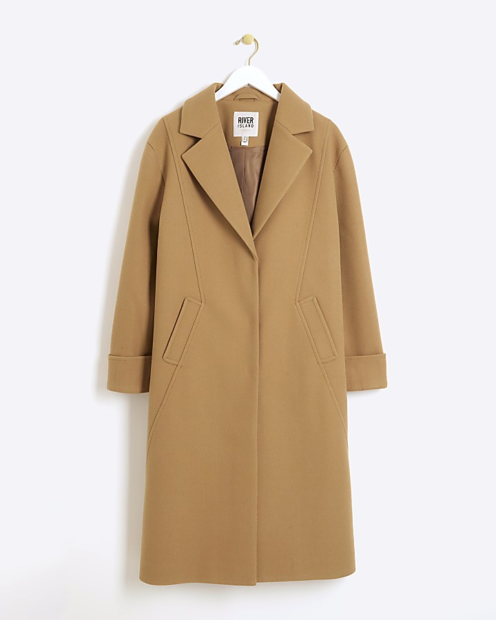 Brown seam detail longline coat