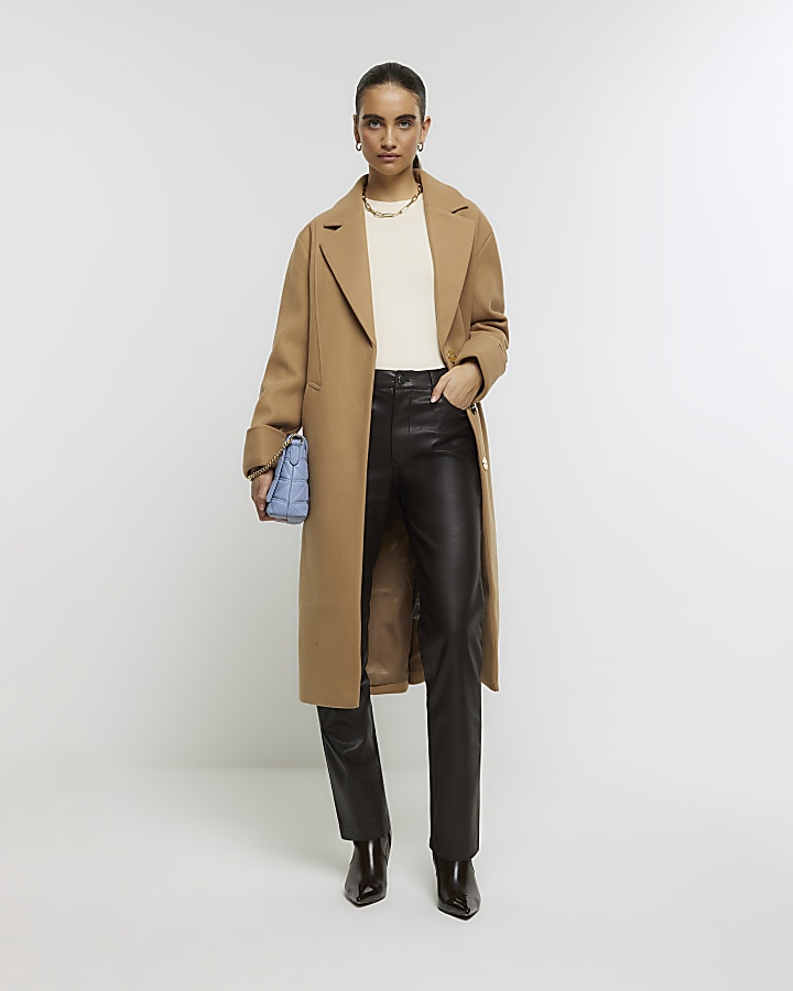 River island longline camel clearance coat