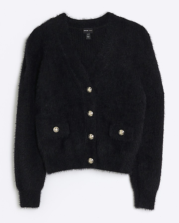 Black knitted shoulder pad cardigan