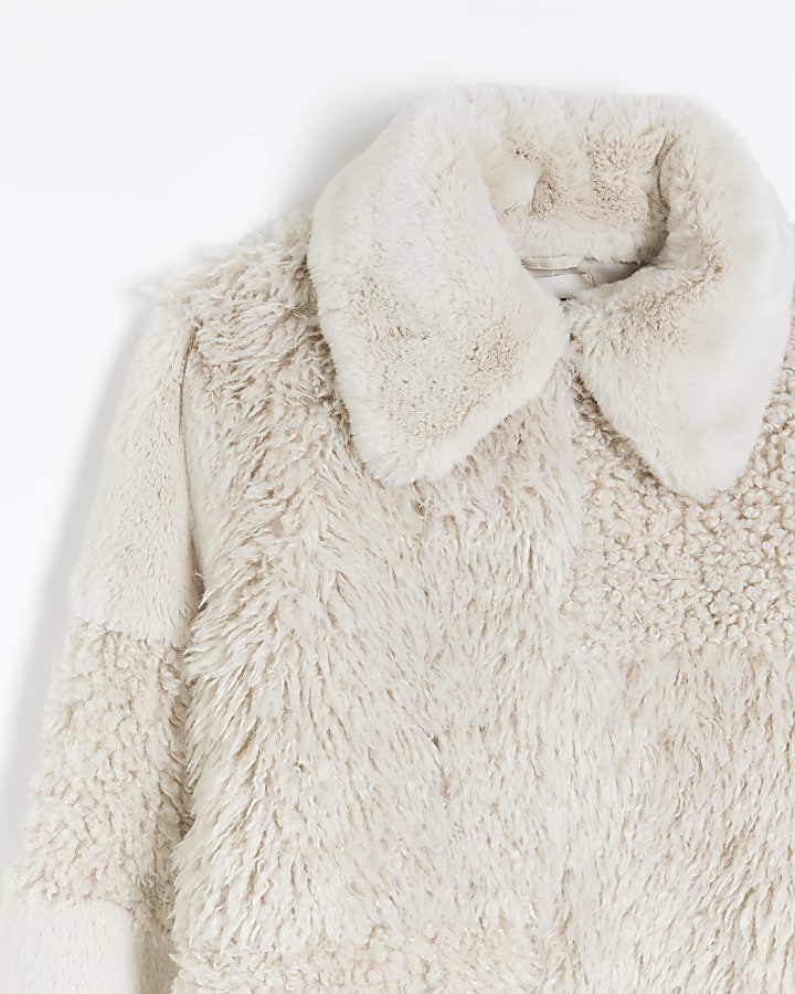 Cream patchwork faux fur coat