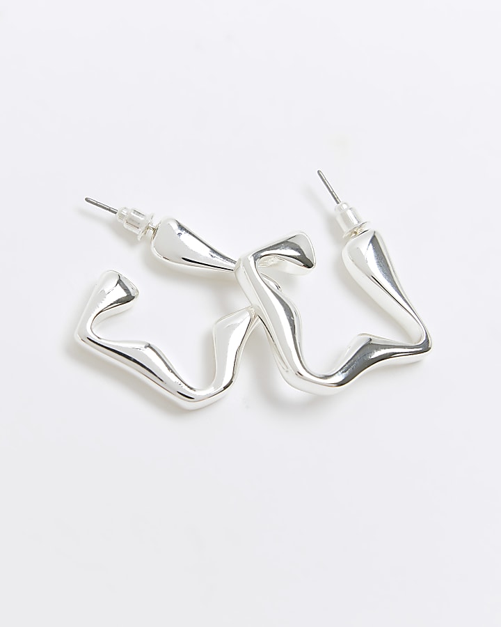 Silver irregular hoop earrings