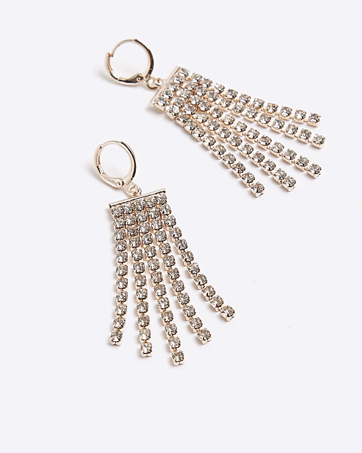 Rose Gold Diamante Tassel Drop Earrings