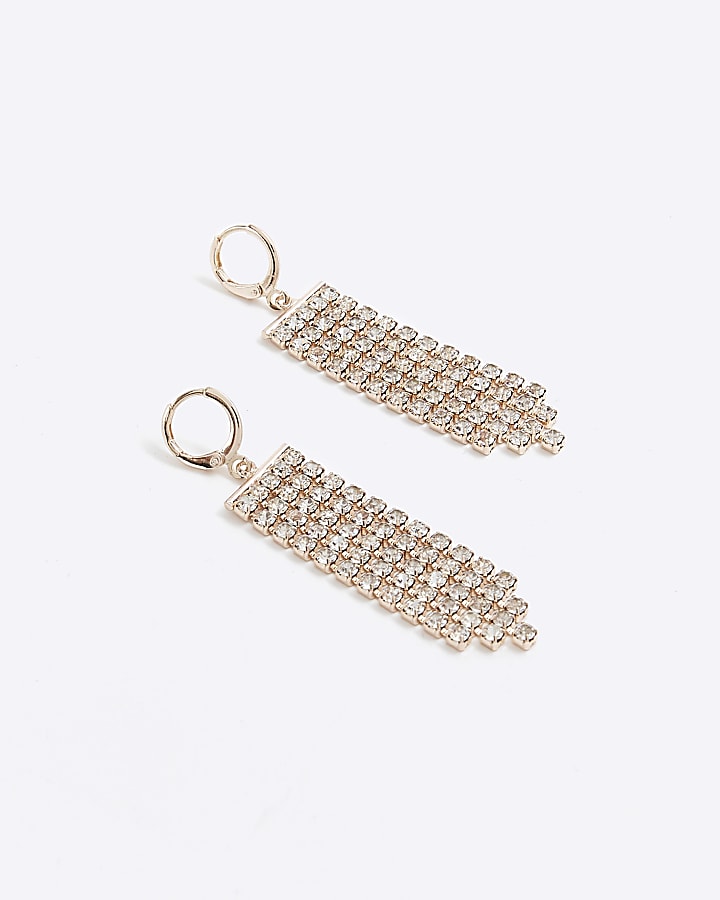 Rose Gold Diamante Tassel Drop Earrings