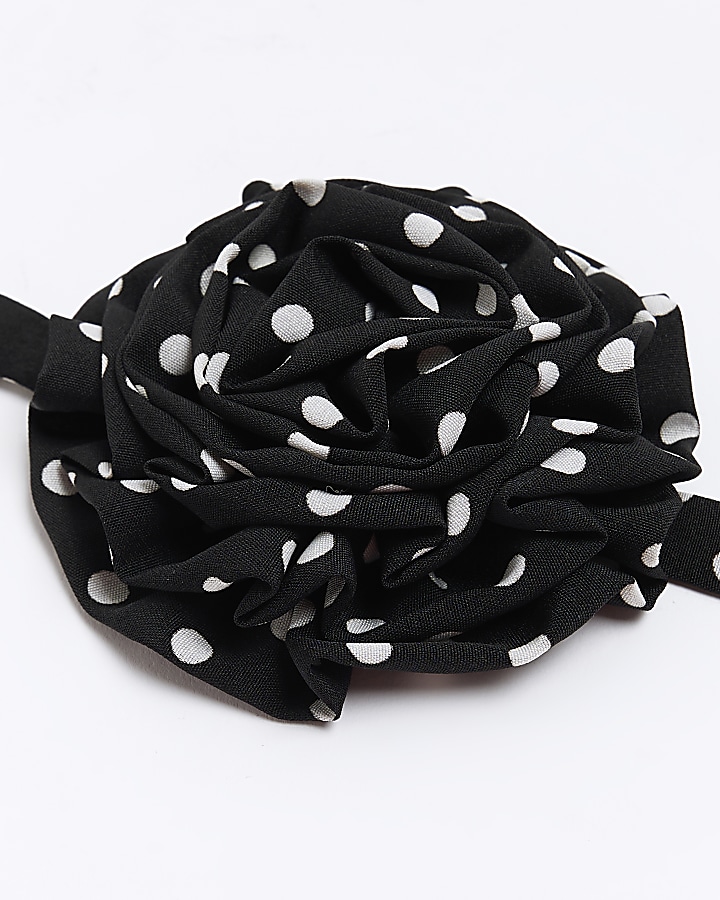 Black polka dot corsage choker necklace