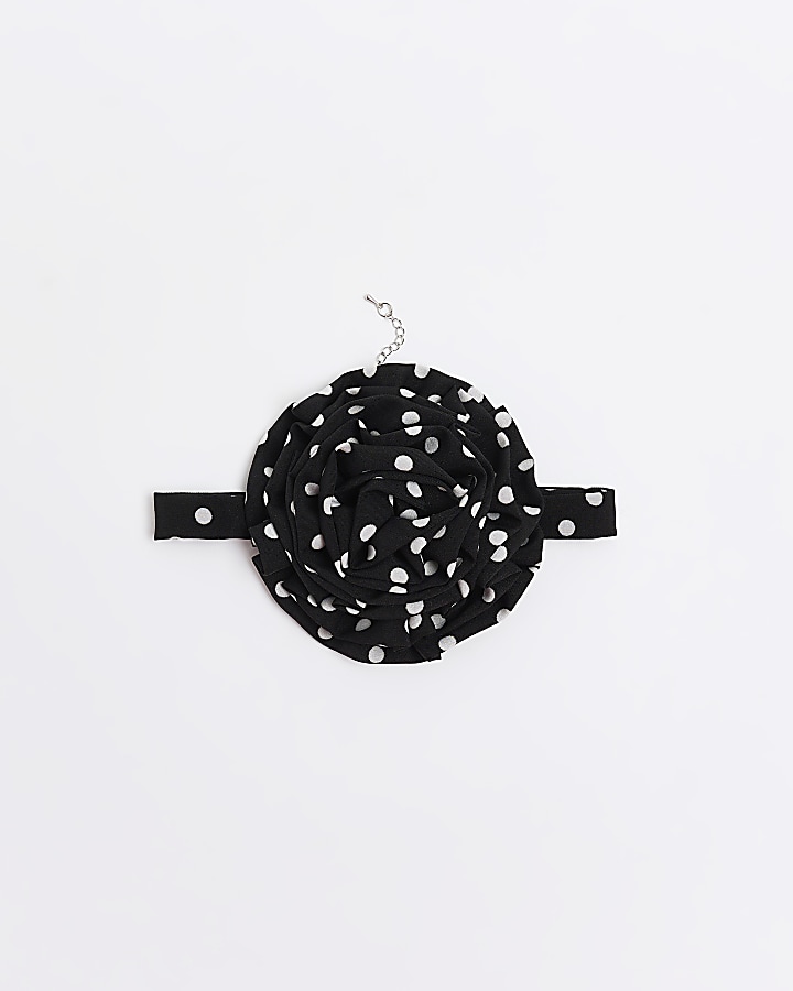 Black polka dot corsage choker necklace