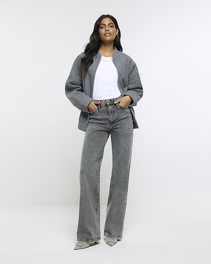 Women's grey jeans straight 2024 leg