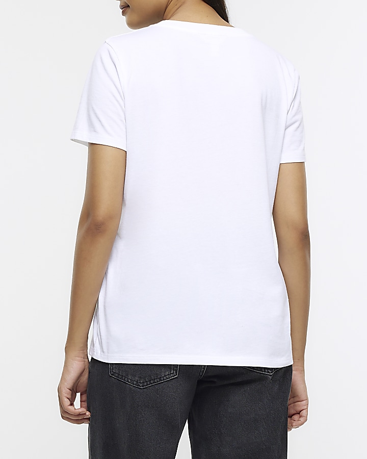White graphic embellished t-shirt | River Island