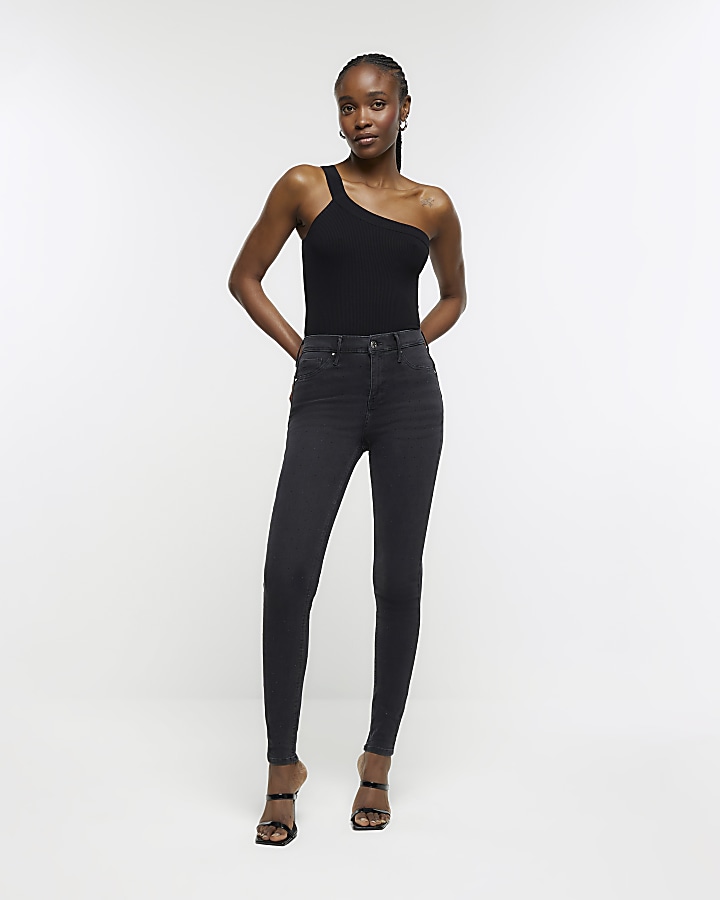 Black embellished Molly sculpt skinny jeans | River Island