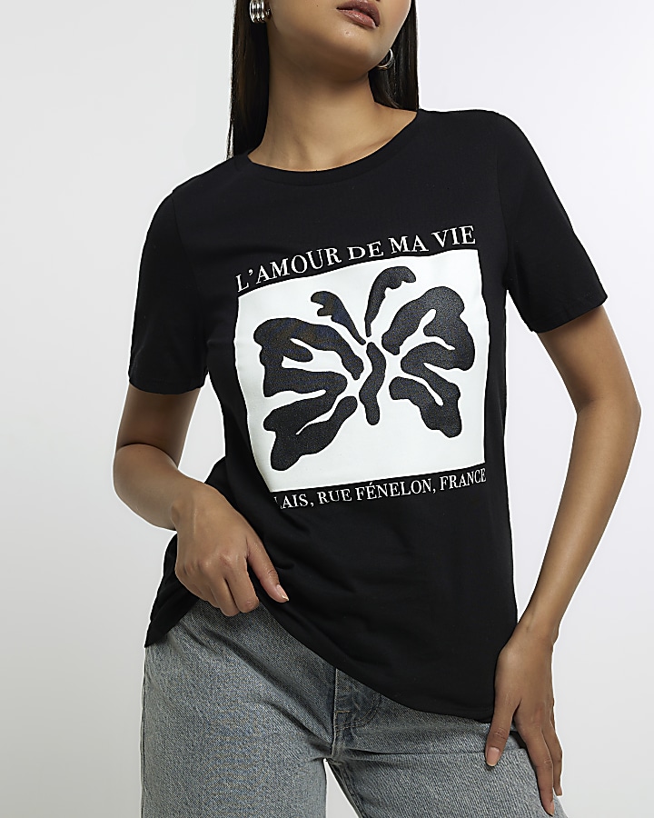 Black butterfly print t-shirt