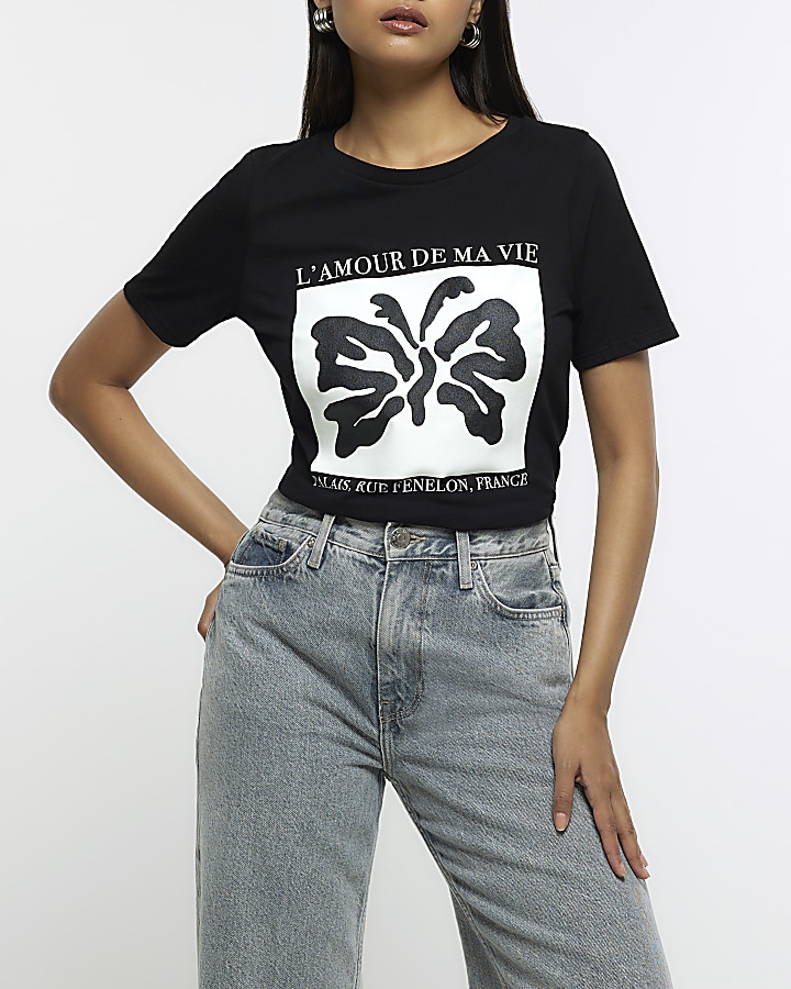 Black butterfly print t-shirt