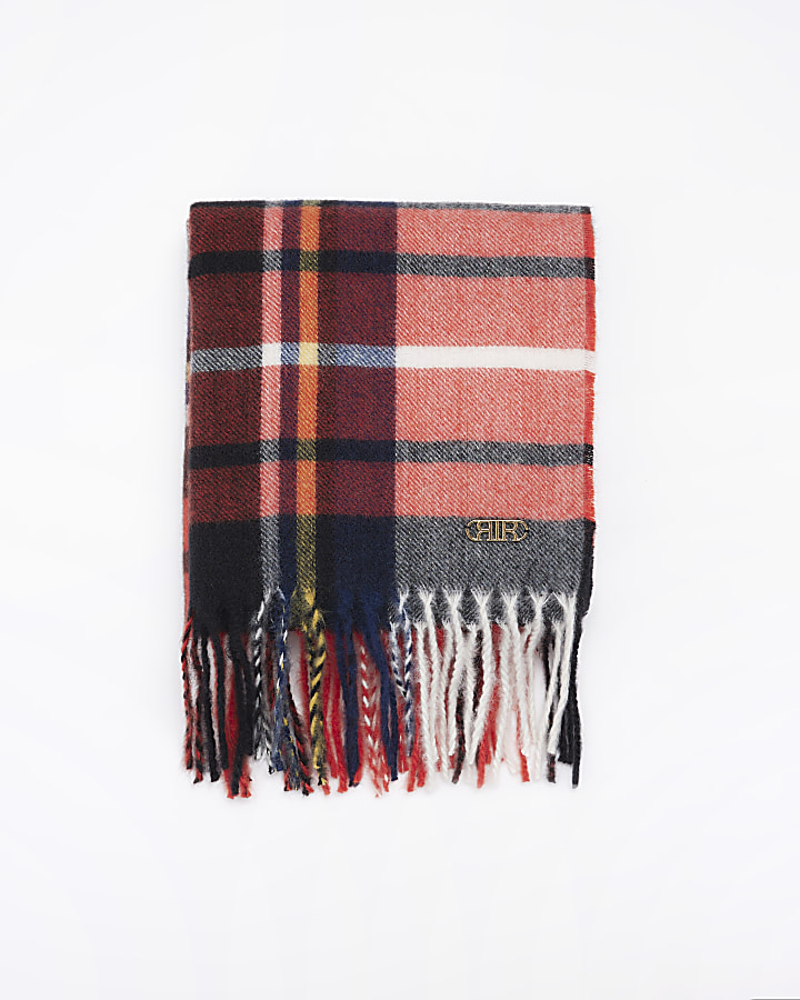Red check scarf River Island