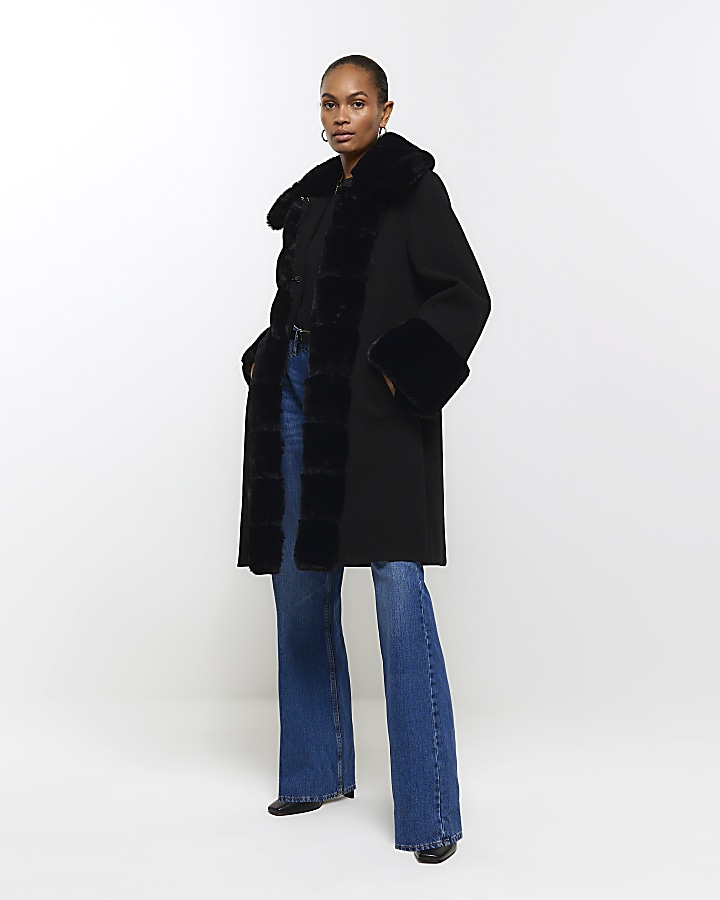 Faux fur black coat on sale womens