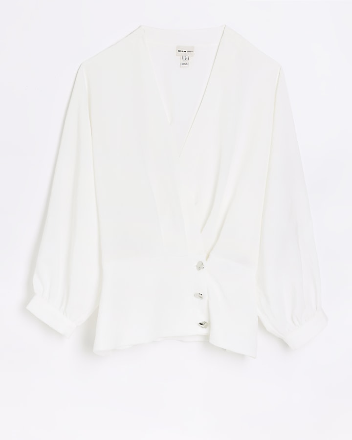 White long sleeve wrap blouse