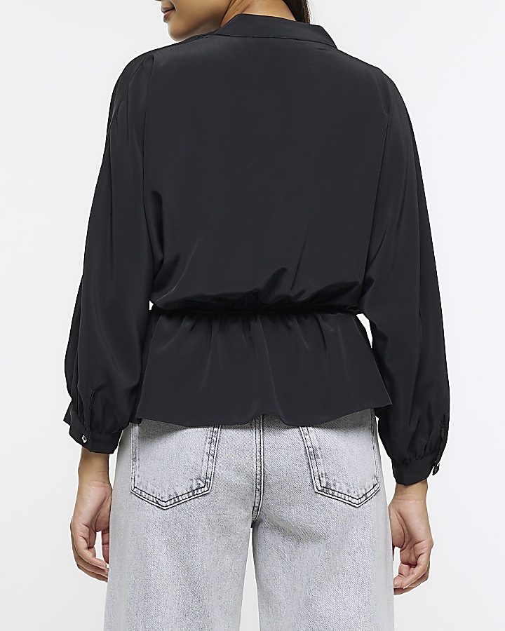 Black long sleeve wrap blouse | River Island
