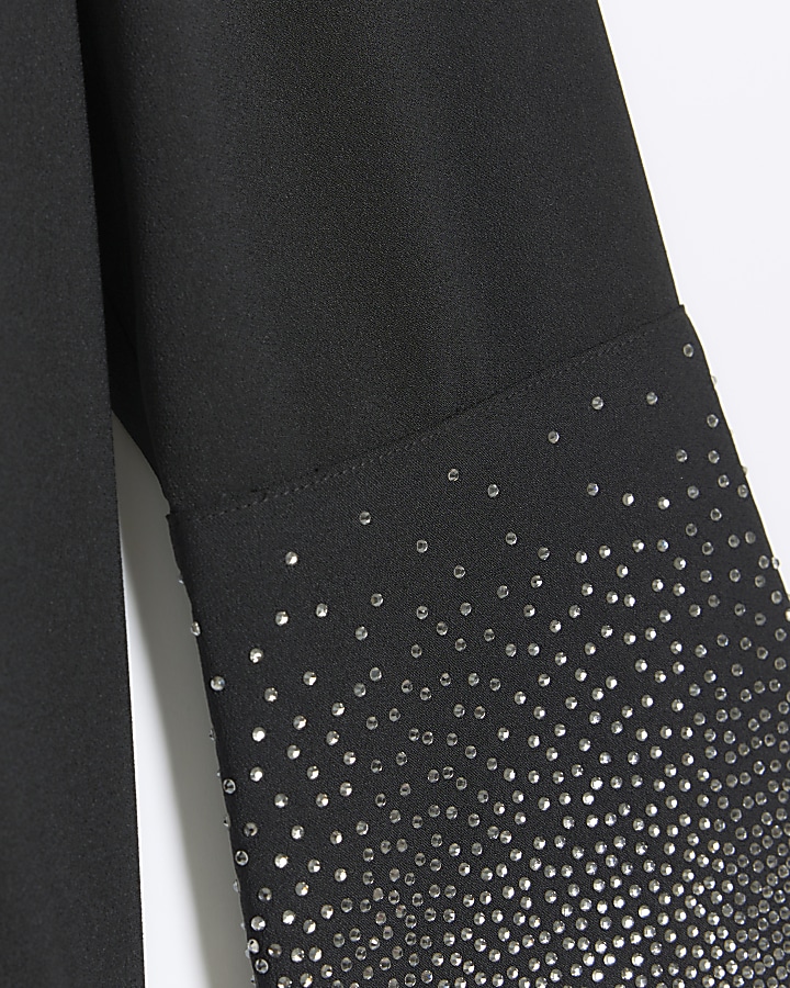 Black satin diamante cuff shirt