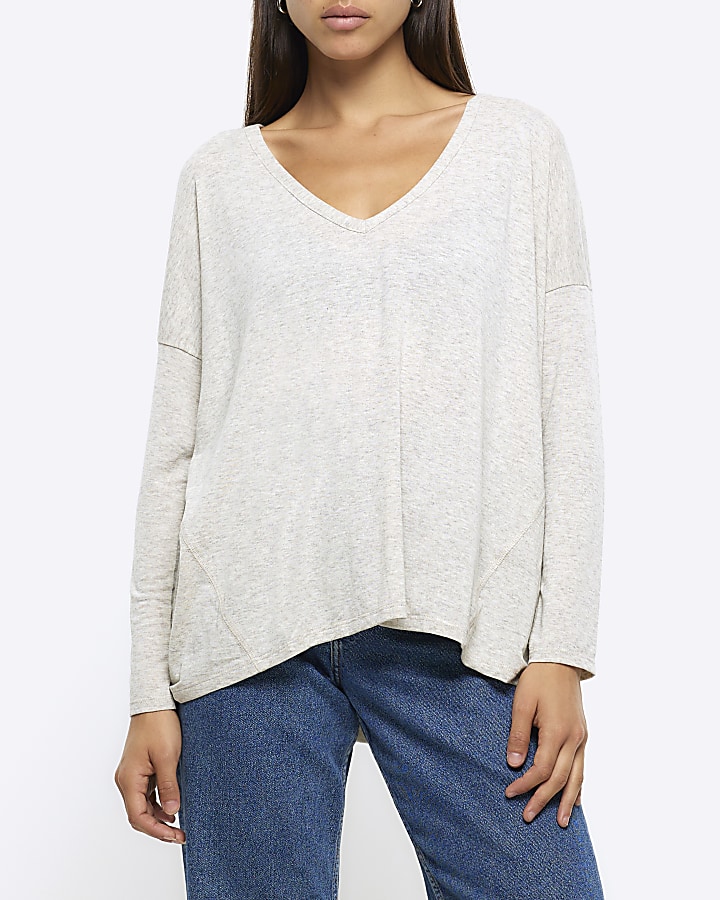 Beige batwing long sleeve top