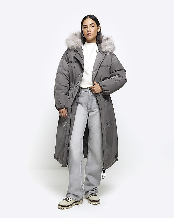 Grey jacket hotsell with fur hood