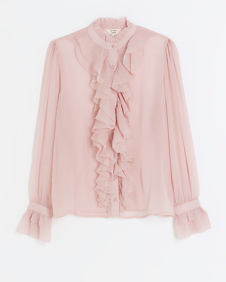 Pink frill fluted cuff blouse