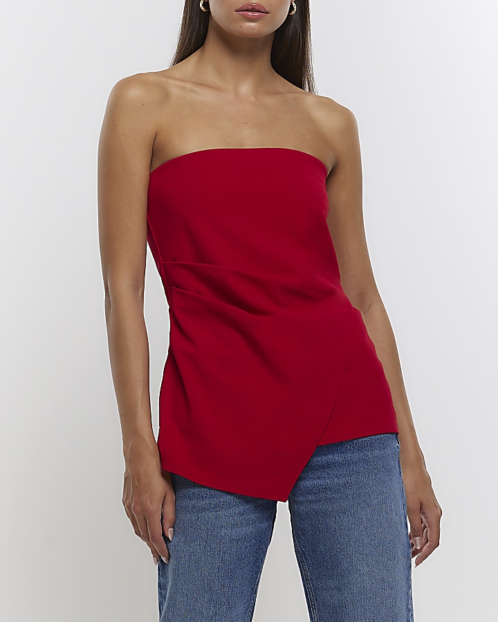 Bandeau Top with Gathered Details Red Women's