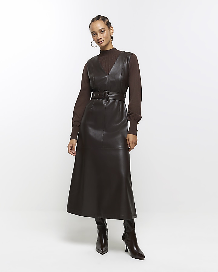 Faux leather 2025 swing dress