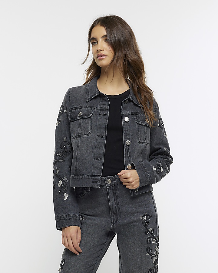 Cropped denim 2025 jacket river island