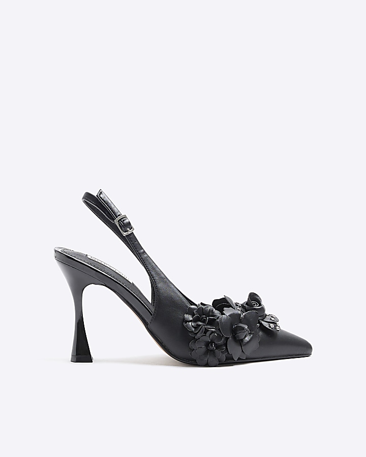 Black flower outlet heels