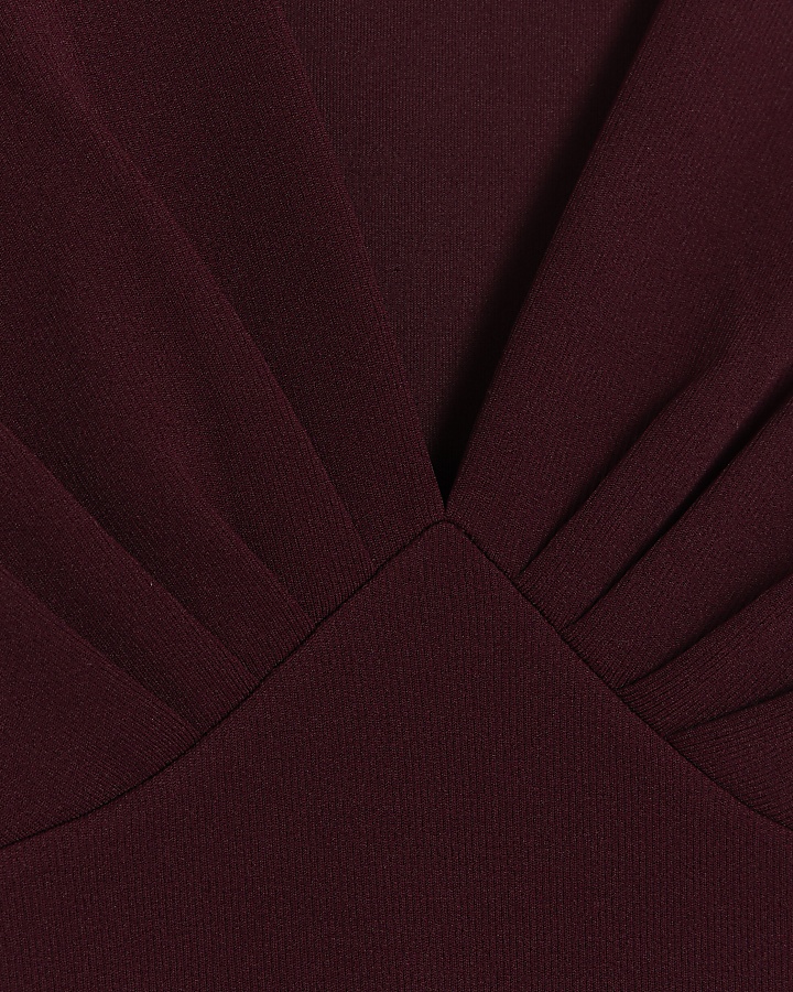 Red plunge long sleeve bodysuit
