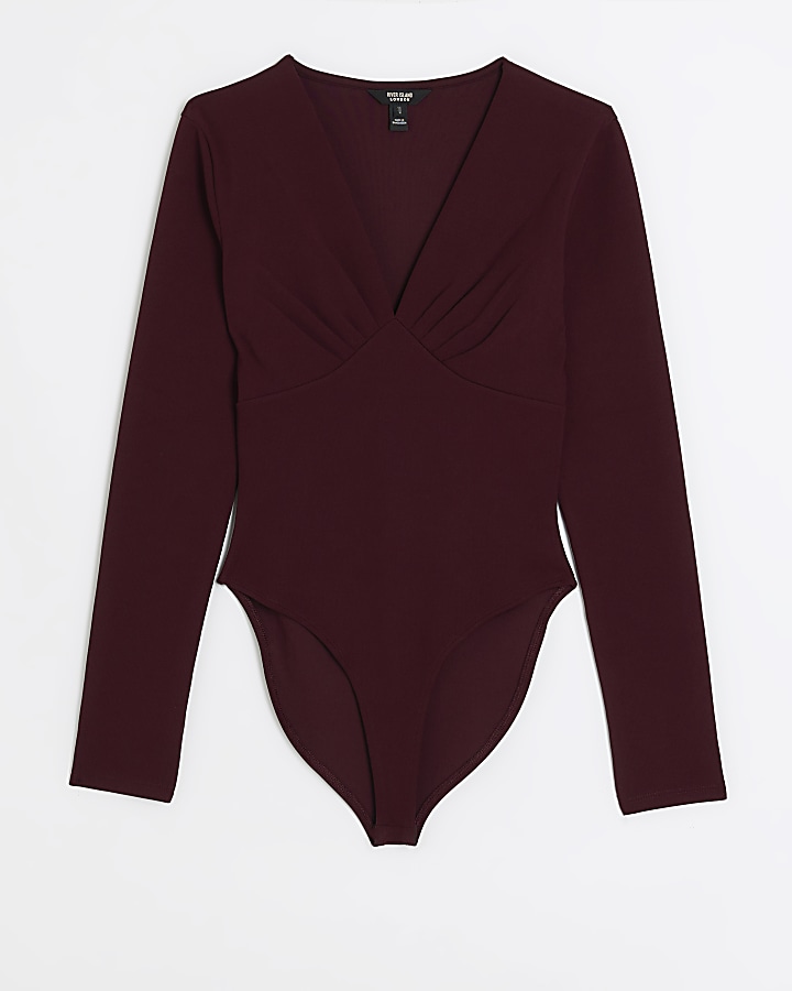 Red plunge long sleeve bodysuit River Island