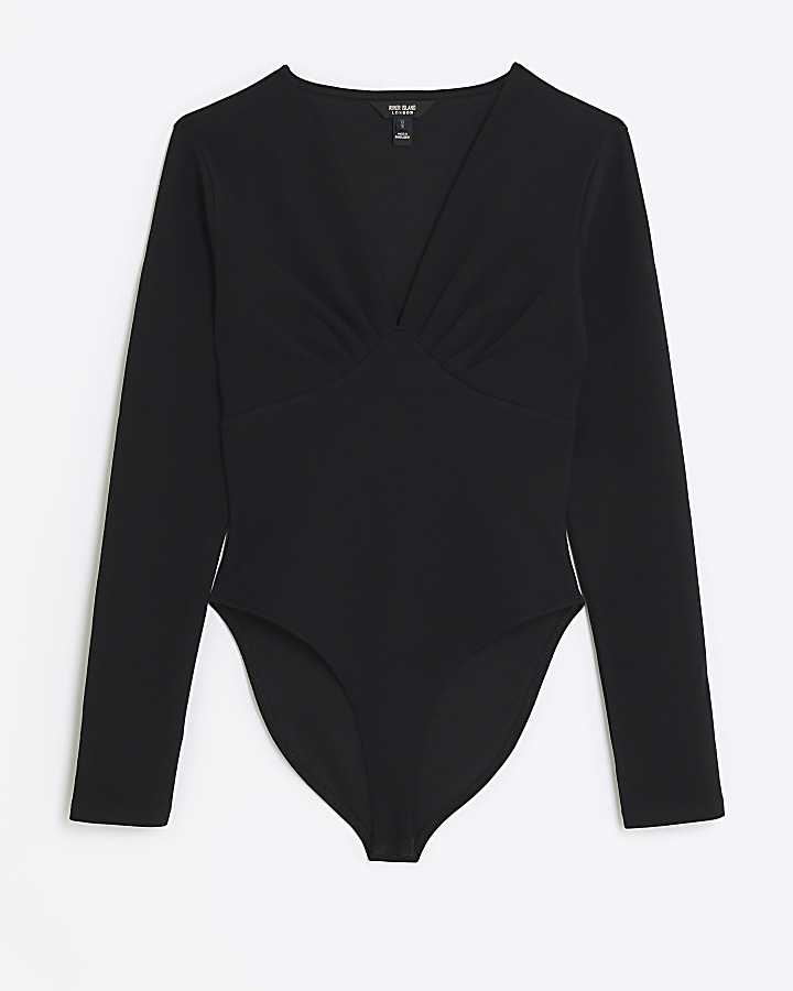 Black plunge long sleeve bodysuit River Island