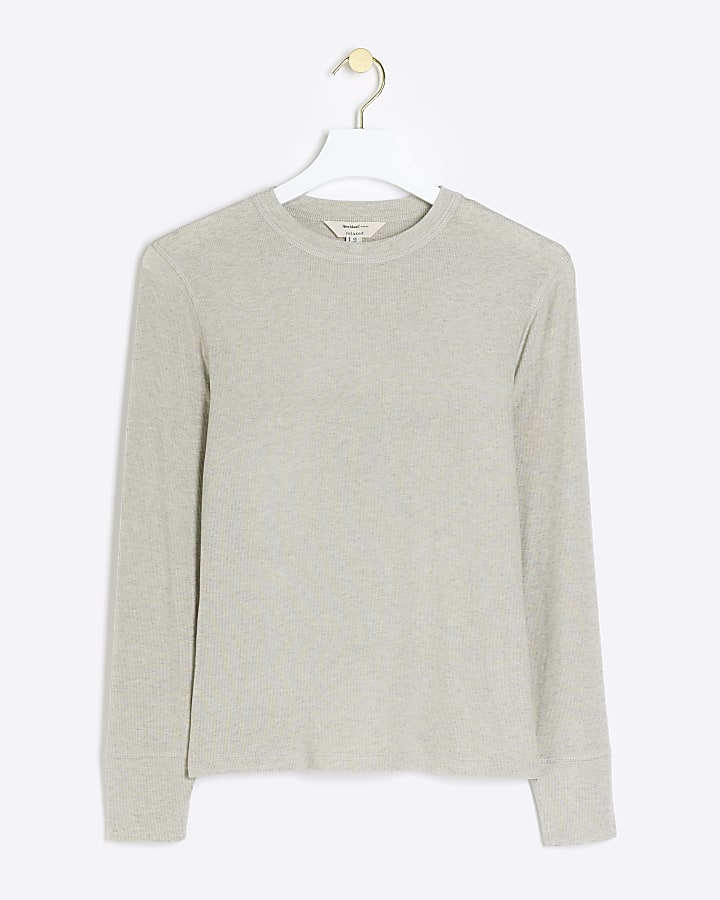 Grey Fitted Rib Long sleeve top