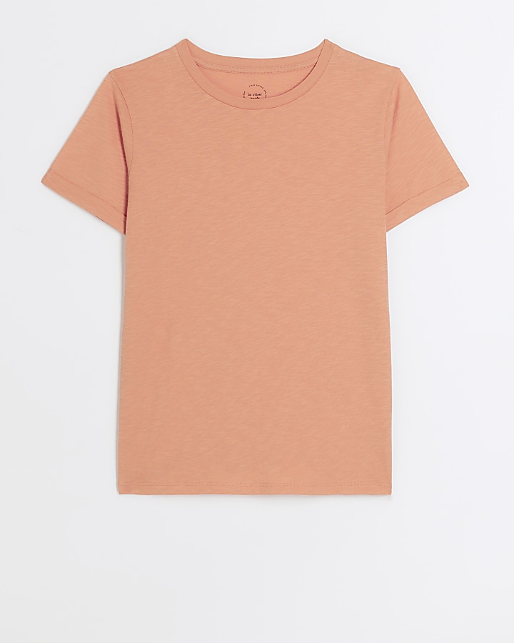 Coral rolled sleeve t-shirt