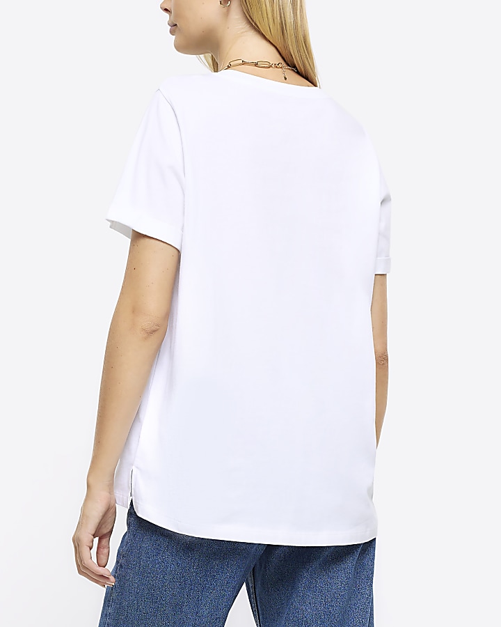 White rolled sleeve t-shirt