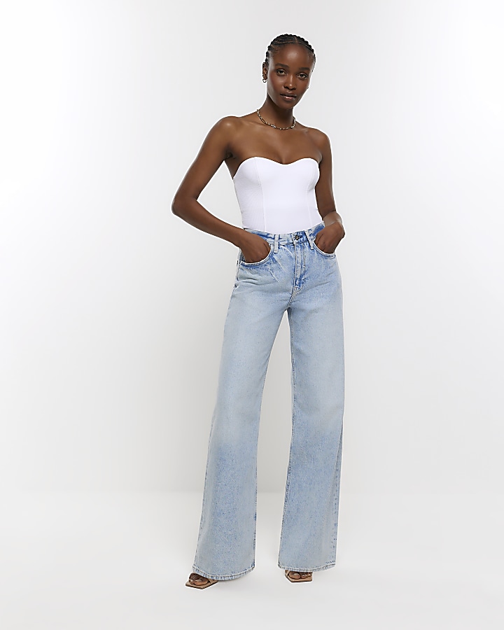 Blue high waisted wide leg jeans | River Island