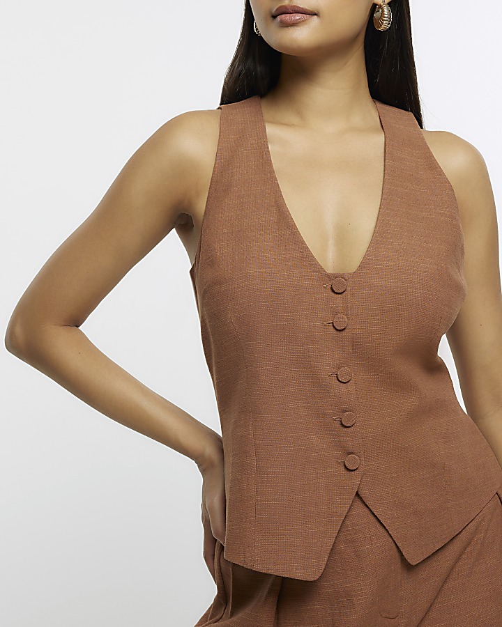 Brown button up waistcoat River Island