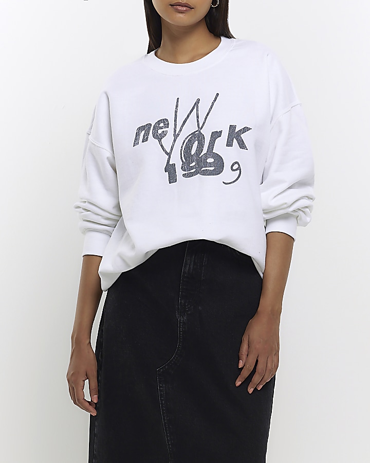 Relaxed Fit Printed Sweatshirt - White/NYC - Men