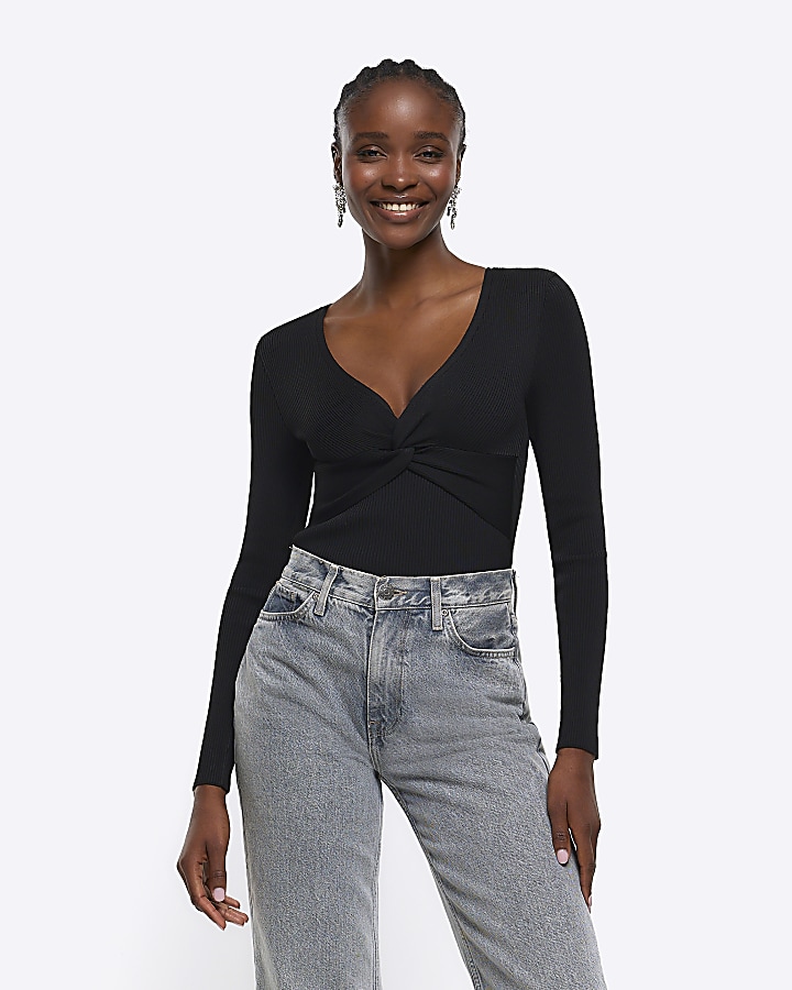 Black wrap long sleeve top